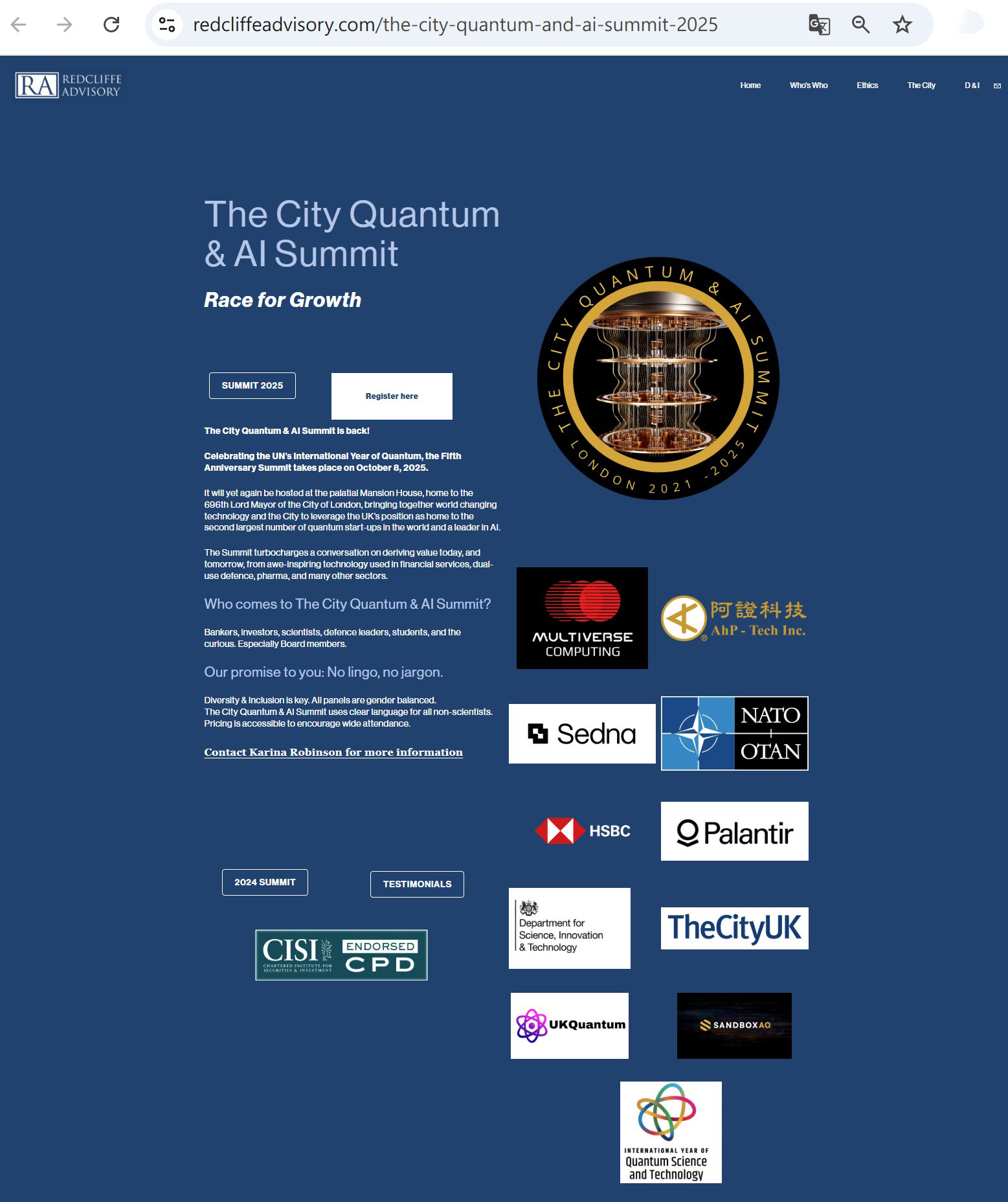 Welcome to Meet Us at CQAIS2025 Hosted at the Mansion House in the City of London, UK