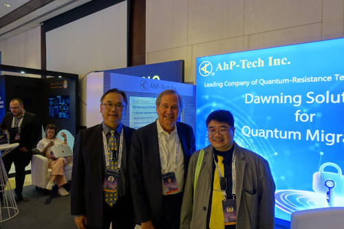 Christopher Bishop, Chief reinvention officer at Improvising Careers, visits AhP-Tech's Booth.