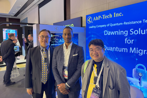 Dr. Steevy Cordette, LCA (Light Communication Alliance) Board of Directors, visits AhP-Tech's Booth.
