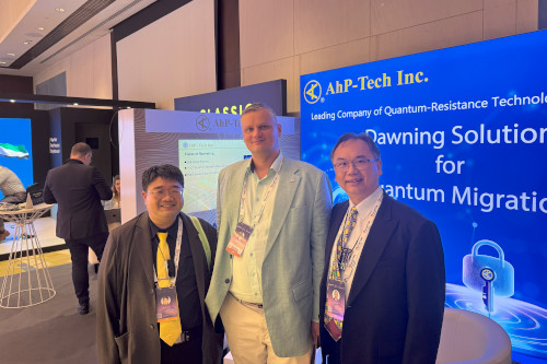 Richard Schobel, Reginal Director at ID Quantique, visits AhP-Tech's Booth.